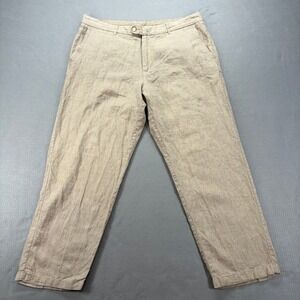 Tasso Elba Linen Pants Mens 36W 30L Beige Flat Front Straight Leg Trousers